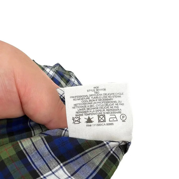 Tory Burch Tartan‎ Plaid Ruffle Collared Button Up Shirt Blue Green Size 4 - Picture 12 of 12